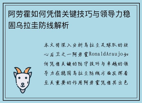 阿劳霍如何凭借关键技巧与领导力稳固乌拉圭防线解析