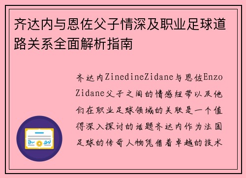 齐达内与恩佐父子情深及职业足球道路关系全面解析指南